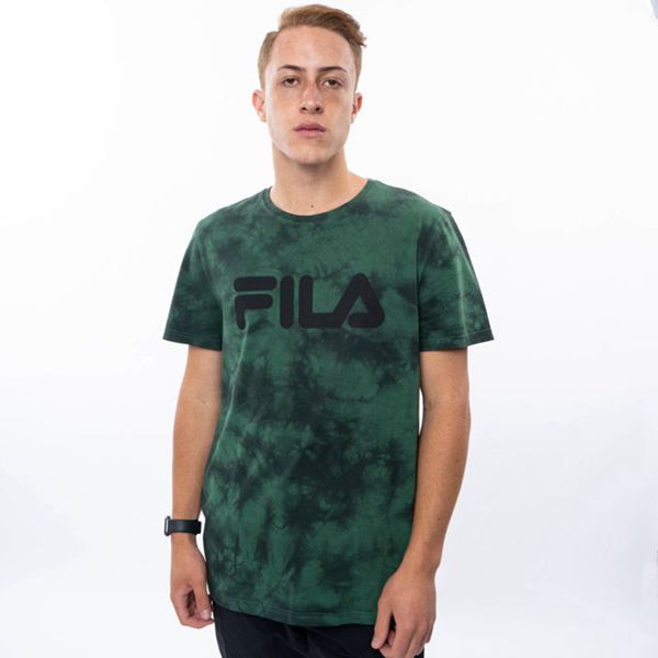 Fila Tričká Panske Čierne / Olivovo Zelená - Mono Deckle Tie Dye Vypredaj - Slovakia 31042-GRPB